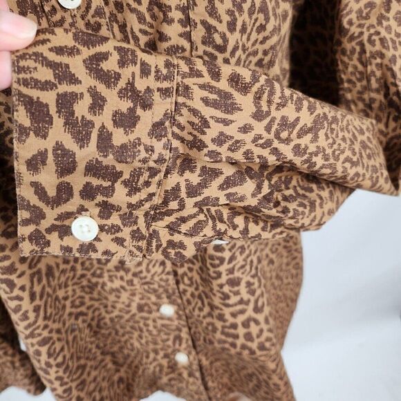 Style & Co. Collection Leopard Print Poplin Button Down Long Sleeve Top Womens L - Picture 2 of 6